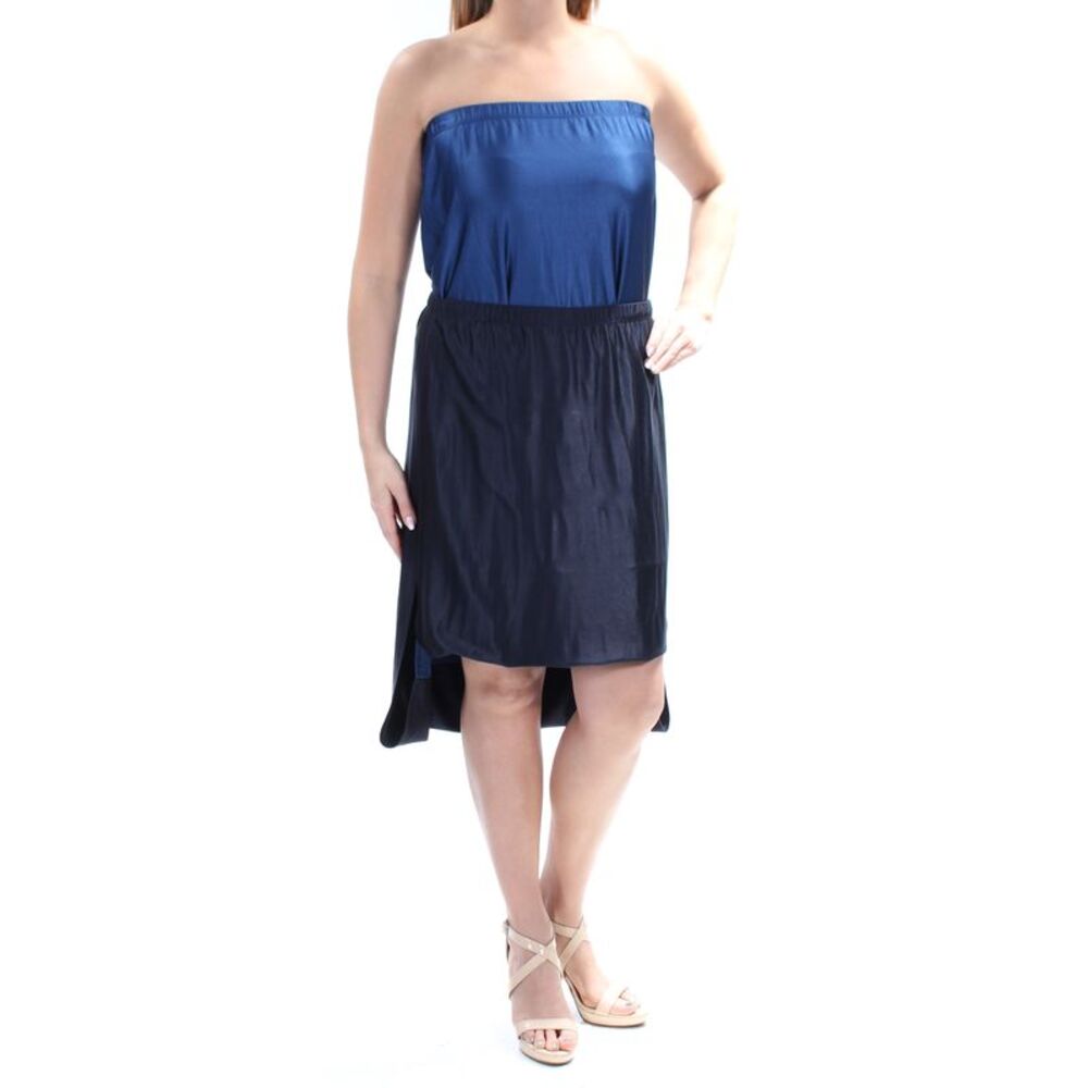 DKNY Womens Blue Color Block Sleeveless Below The Knee Hi-Lo Dress Size: M